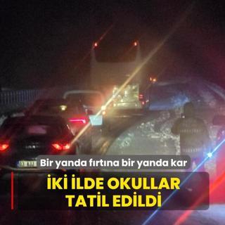 Bir yanda f�rt�na bir yanda kar! �ki ilde okullar tatil edildi