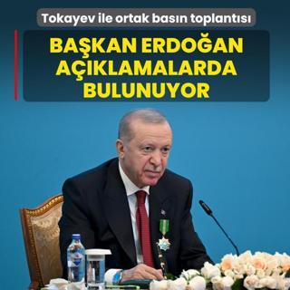 Tokayev ile ortak bas�n toplant�s�... Ba�kan Erdo�an a��klamalarda bulunuyor