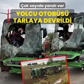 Yolcu otob�s� tarlaya devrildi! �ok say�da yaral� var