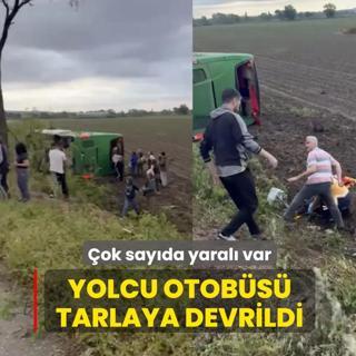 Yolcu otob�s� tarlaya devrildi! �ok say�da yaral� var