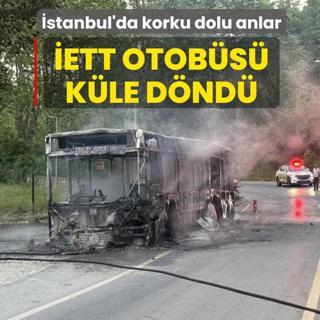 �stanbul'un g�be�inde korkutan yang�n: Seferdeki �ETT otob�s� dakikalar i�inde k�le d�nd�