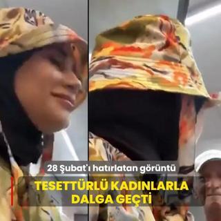 Antalya'da 28 �ubat'� hat�rlatan g�r�nt�! Tesett�rl� kad�nlarla dalga ge�ti