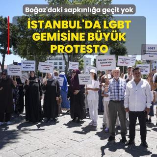 �stanbul'da LGBT gemisine b�y�k protesto: Bo�az'daki sapk�nl��a ge�it yok