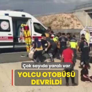 Van'dan Ankara'ya giden yolcu otob�s� devrildi... �ok say�da yaral� var