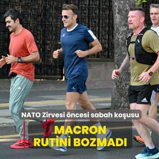 Macron rutini bozmad�! NATO Zirvesi �ncesi sabah ko�usuna ��kt�
