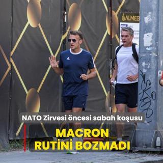 Macron rutini bozmad�! NATO Zirvesi �ncesi sabah ko�usuna ��kt�