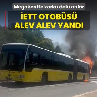 Megakentte korku dolu anlar! �ETT otob�s� alev alev yand�
