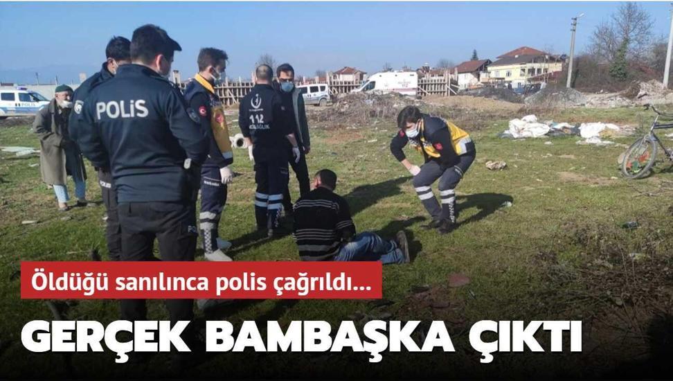 Hareketsiz halde yatan ki�inin �ld��� san�l�nca polis �a�r�ld�... Ger�ek bamba�ka ��kt�